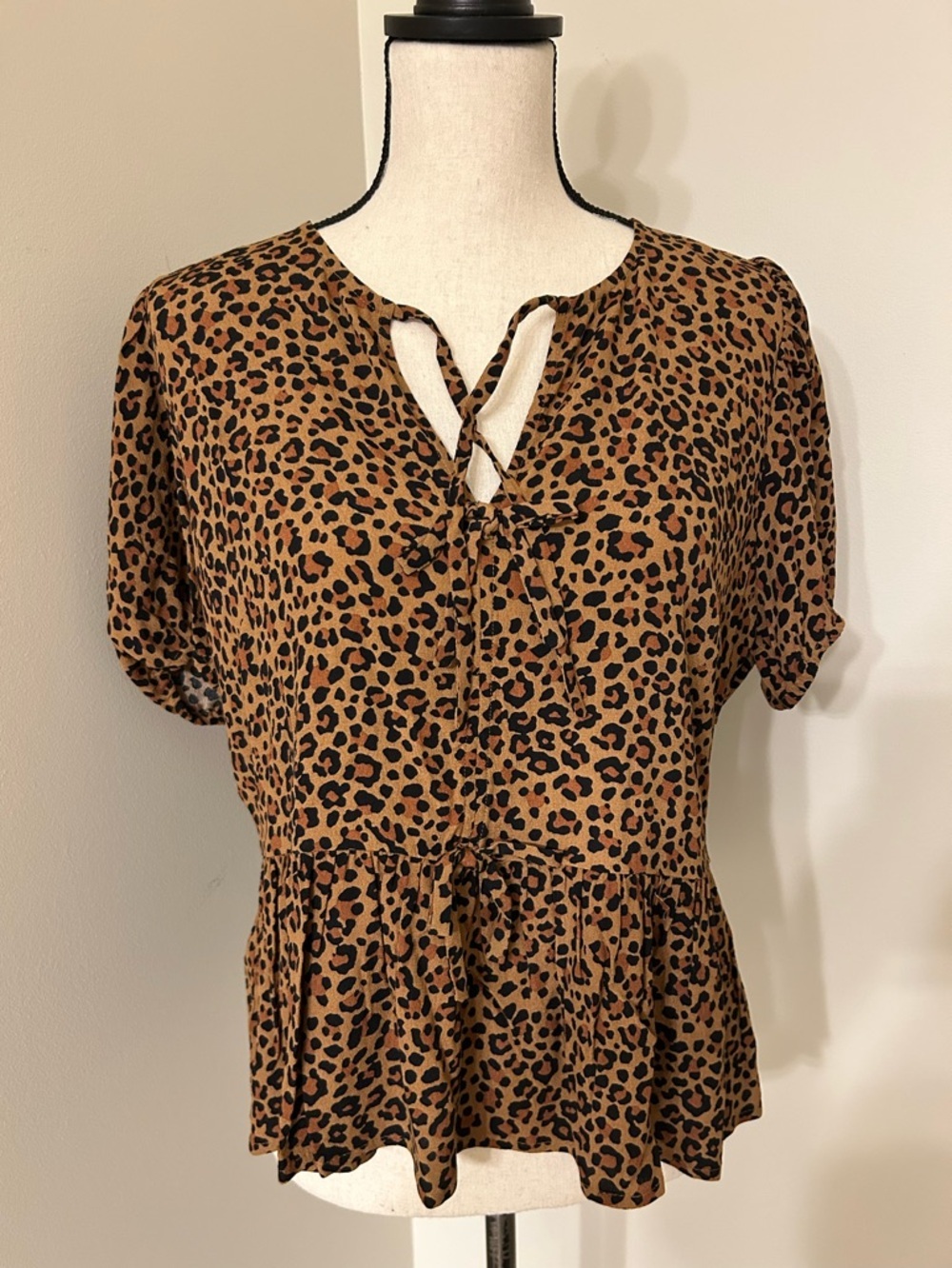 J.Crew Leopard Print Peplum Top Size 14 NWT Short Sleeve Lightweight Blouse
